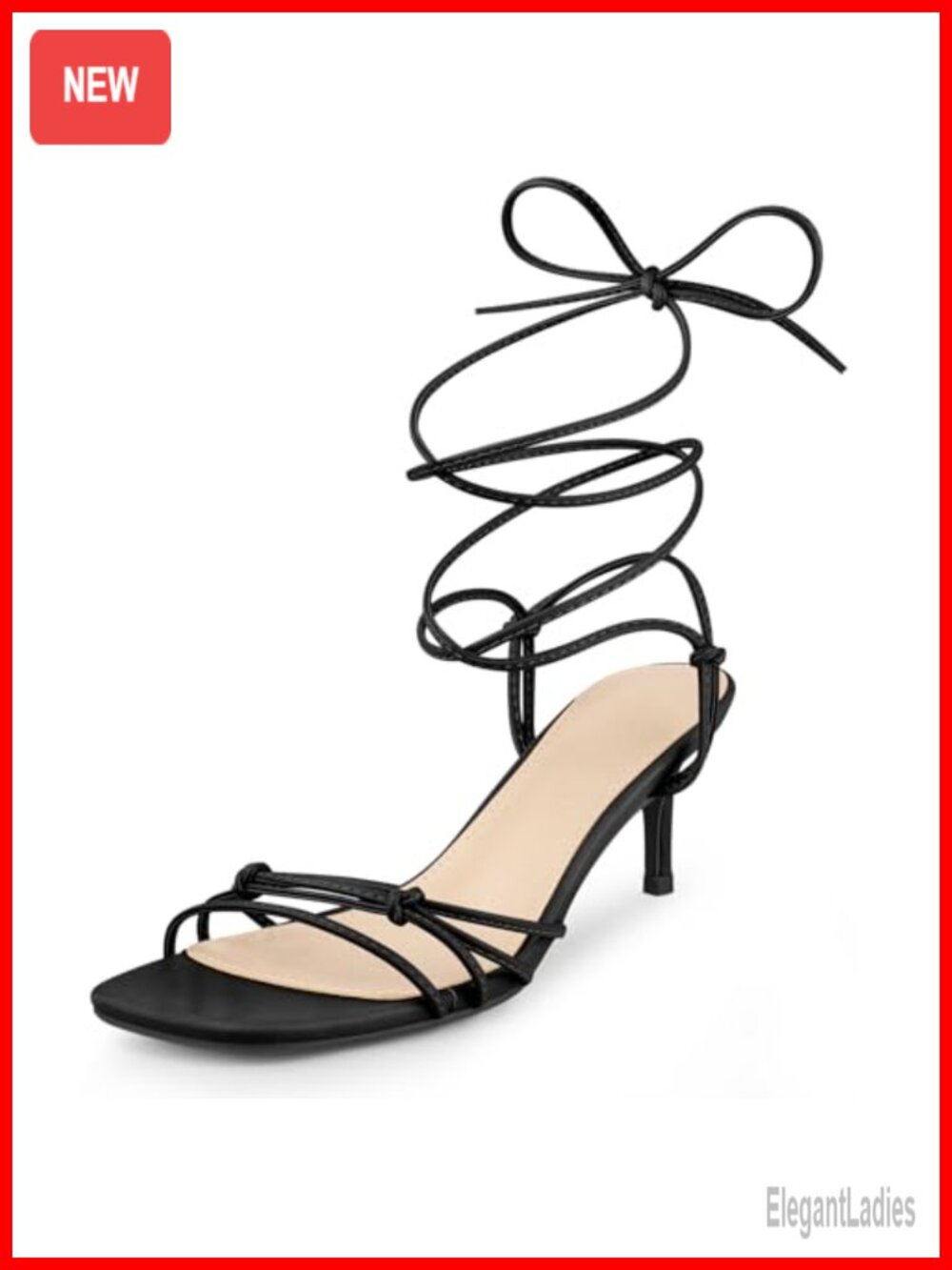 Strappy Kitten Heel Lace Up Sandals Square Toe Faux Leather